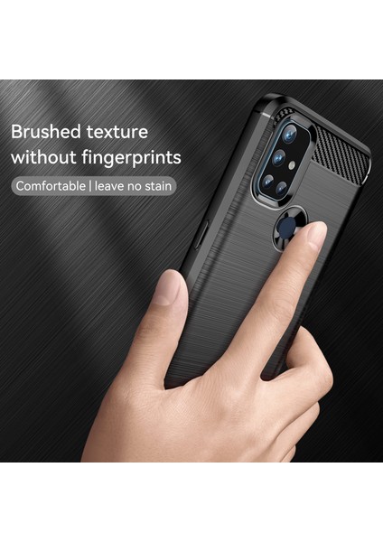1.8mm Hava Yastığı Tasarım Tpu Kılıf Leke Önleyici Telefon Kılıfı Karbon Fiber Doku Fırçalanmış Yüzey Oneplus Nord N10 5g-Siyah (Yurt Dışından) modelleri
