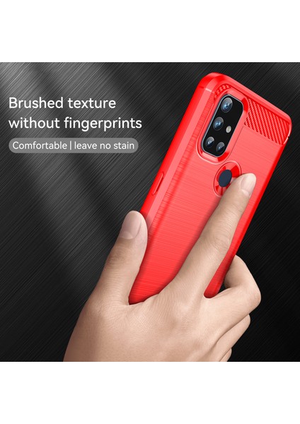 1.8mm Hava Yastığı Tasarım Tpu Kılıf Leke Önleyici Telefon Kılıfı Karbon Fiber Doku Fırçalanmış Yüzey Oneplus Nord N10 5g-Kırmızı (Yurt Dışından) modelleri