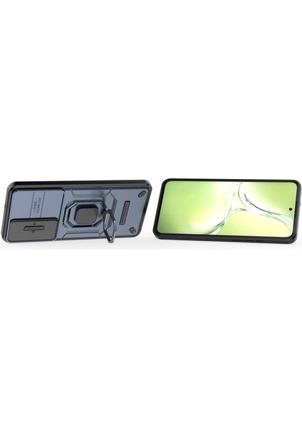 Oneplus Nord Ce4 Lite 5g/oppo K12X 5g (Çin) Kılıf Kickstand Pc + Tpu Telefon Kabuğu Lens Kapağı ile - Mavi (Yurt Dışından)