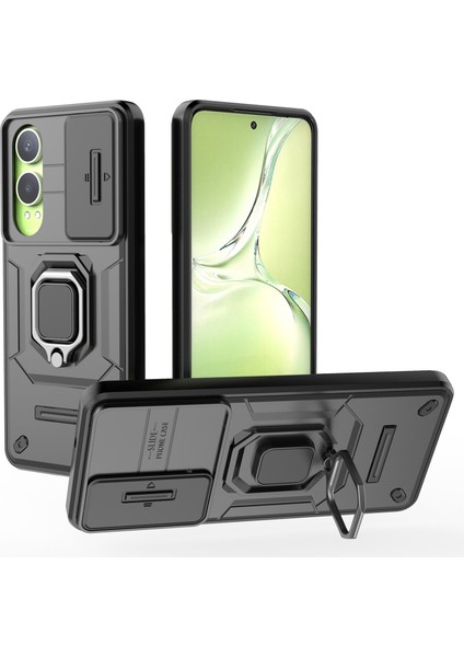 Oneplus Nord Ce4 Lite 5g/oppo K12X 5g (Çin) Kılıf Kickstand Pc + Tpu Telefon Kabuğu Lens Kapağı ile - Siyah (Yurt Dışından)