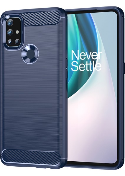 1.8mm Hava Yastığı Tasarım Tpu Kılıf Leke Önleyici Telefon Kılıfı Karbon Fiber Doku Fırçalanmış Yüzey Oneplus Nord N10 5g-Mavi (Yurt Dışından)