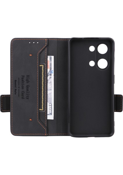 Oneplus Nord 3 5g/ace 2V Donanım Dekor Cüzdan Standı Kapak Manyetik Pu Deri Düşmeye Karşı Kılıf-Siyah (Yurt Dışından)