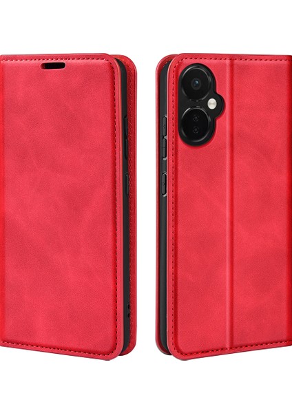 Oneplus Nord Ce 3 Lite 5g/nord N30 5g Manyetik Otomatik Kapanan Cilt Dokunma Hissi Standı Cüzdan Deri Telefon Kılıfı-Kırmızı (Yurt Dışından)