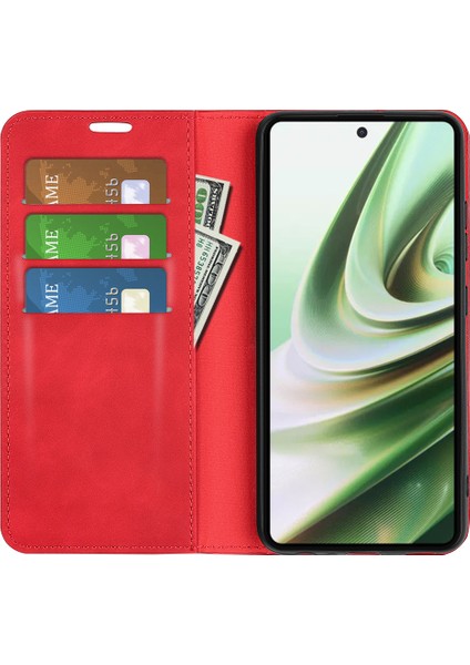 Oneplus Nord Ce 3 Lite 5g/nord N30 5g Manyetik Otomatik Kapanan Cilt Dokunma Hissi Standı Cüzdan Deri Telefon Kılıfı-Kırmızı (Yurt Dışından)
