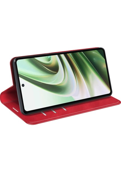 Oneplus Nord Ce 3 Lite 5g/nord N30 5g Manyetik Otomatik Kapanan Cilt Dokunma Hissi Standı Cüzdan Deri Telefon Kılıfı-Kırmızı (Yurt Dışından)