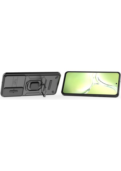 Oneplus Nord Ce4 Lite 5g/oppo K12X 5g (Çin) Kılıf Kickstand Pc + Tpu Telefon Kabuğu Lens Kapağı ile - Siyah (Yurt Dışından)