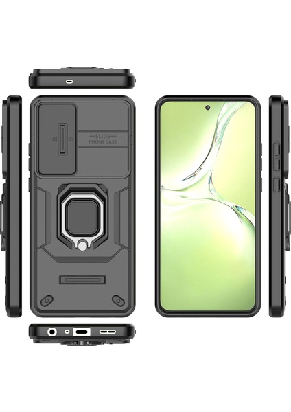 Oneplus Nord Ce4 Lite 5g/oppo K12X 5g (Çin) Kılıf Kickstand Pc + Tpu Telefon Kabuğu Lens Kapağı ile - Siyah (Yurt Dışından)