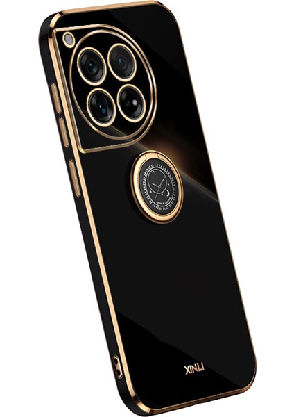 Xınlı Oneplus 12 5g Kılıf Elektrokaplama Tpu Kapak Halkalı Ayaklı-Siyah (Yurt Dışından)