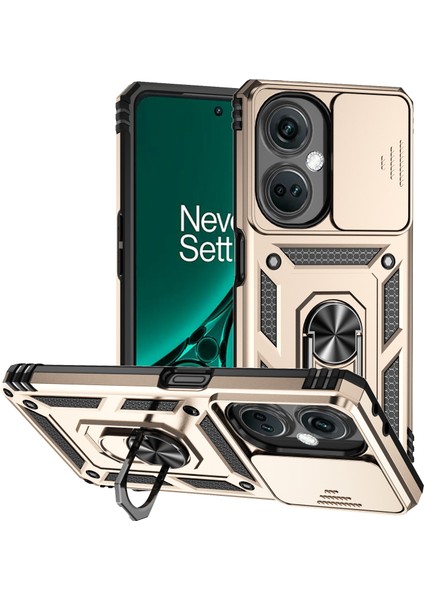 Oneplus Nord Ce3 5g Kılıf Halka Kickstand Pc + Tpu Telefon Koruyucu Sürgülü Kamera Kapağı-Altın (Yurt Dışından)