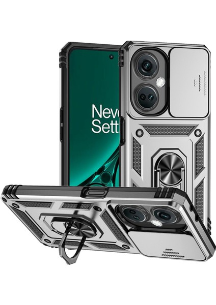 Oneplus Nord Ce3 5g Kılıf Halka Kickstand Pc + Tpu Telefon Koruyucu Sürgülü Kamera Kapağı-Gümüş (Yurt Dışından)