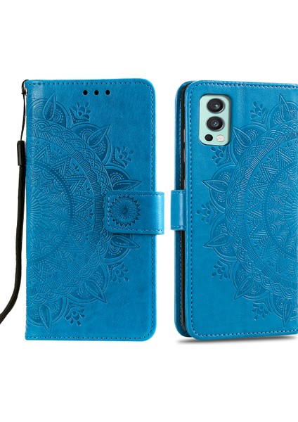 Oneplus Nord 2 5g-Blue Için Pu Deri Baskılı Mandala Desenli Cüzdan Standı Kılıf Kayışlı (Yurt Dışından)