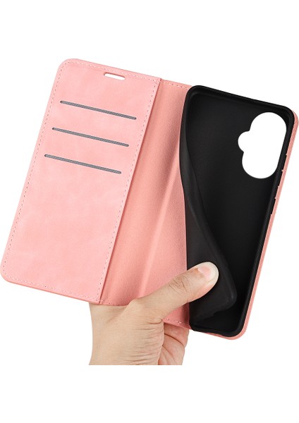 Oneplus Nord Ce 3 Lite 5g/nord N30 5g Manyetik Otomatik Kapanma Cilt Dokunma Hissi Standı Cüzdan Deri Telefon Kılıfı-Pembe (Yurt Dışından)