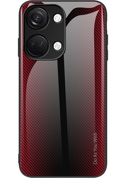 Oneplus Nord 3 5g/ace 2V Karbon Fiber Dokulu Çizilmez Kapak Temperli Cam Arka Yumuşak Çerçeve Telefon Kılıfı-Kırmızı (Yurt Dışından)