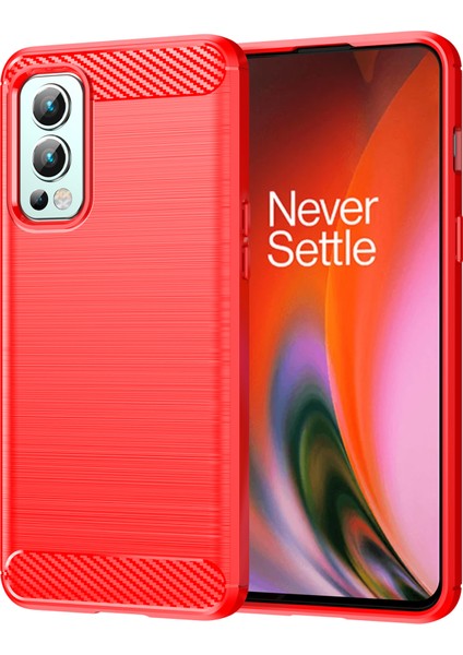 1.8mm Hava Yastığı Tpu Kılıf Fırçalanmış Yüzey Karbon Fiber Doku Telefon Kılıfı Isı Dağıtma Tasarımı ile Oneplus Nord 2 5g-Kırmızı (Yurt Dışından)