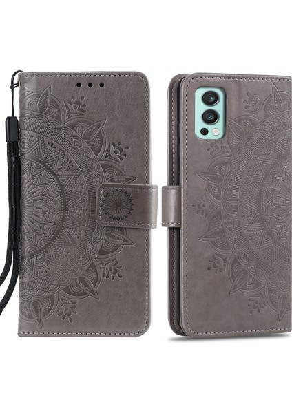 Oneplus Nord 2 5g-Gri Için Pu Deri Baskılı Mandala Desenli Cüzdan Standı Kılıf Kayışlı (Yurt Dışından)