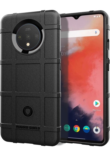 Oneplus 7t Için Anti-Şok Kare Izgara Dokulu Yumuşak Tpu Telefon Kılıfı-Siyah (Yurt Dışından)