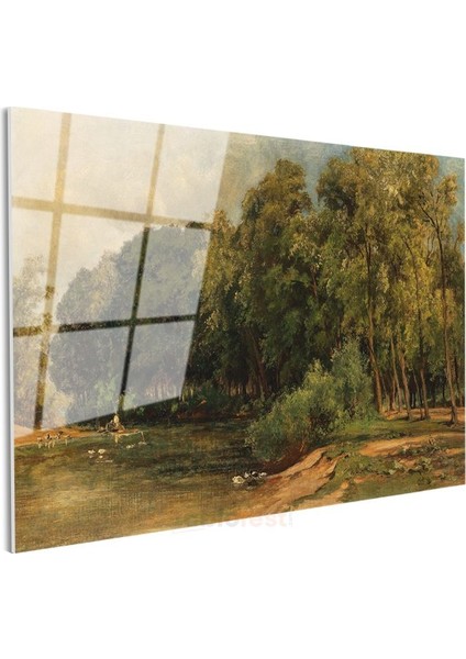 Jean-Baptiste-Camille Corot - Göl Kenarında Ağaçlar Cam Tablo modelleri