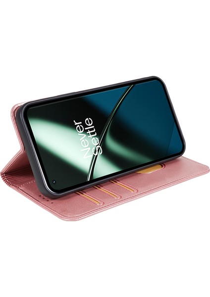 Oneplus 11 5g Cep Telefonu Kılıfı Manyetik Dana Dokusu Pu Deri+Tpu Kabuk-Gül Altını (Yurt Dışından)