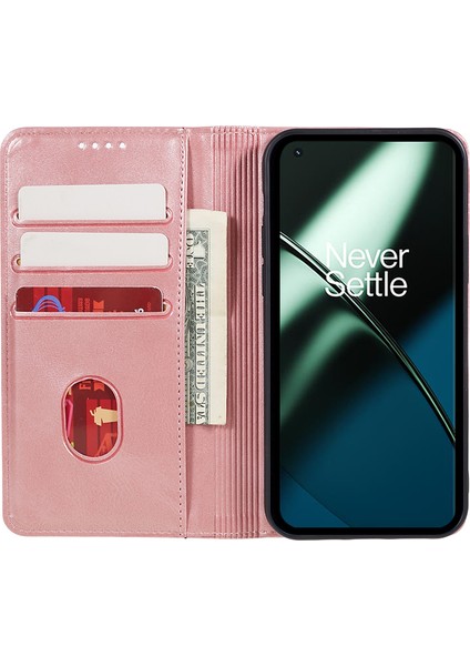 Oneplus 11 5g Cep Telefonu Kılıfı Manyetik Dana Dokusu Pu Deri+Tpu Kabuk-Gül Altını (Yurt Dışından)