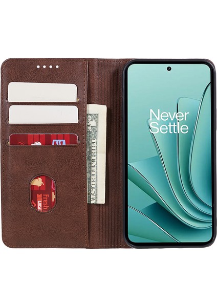 Oneplus Nord 3 5g/ace 2V Iş Stili Cüzdan Telefon Kılıfı Dana Dokusu Düşmeye Karşı Dayanıklı Pu Deri Kabuk Kılıf-Kahverengi (Yurt Dışından)