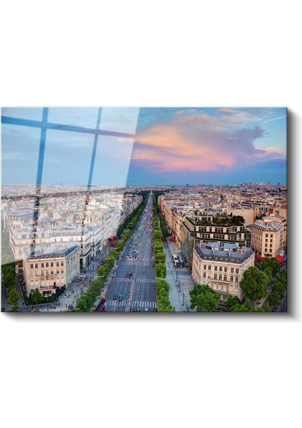Paris Bulvarları - Kuşbakışı Görünüm Cam Tablo