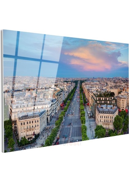 Paris Bulvarları - Kuşbakışı Görünüm Cam Tablo