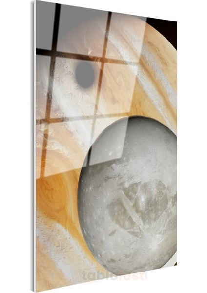 Jüpiter ve Uydusu - Uzayın Derinliklerinden Kozmik Buluşma Cam Tablo modelleri