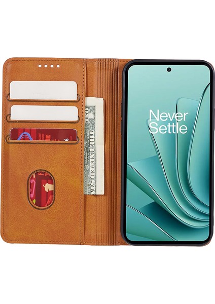 Oneplus Nord 3 5g/ace 2V Iş Stili Cüzdan Telefon Kılıfı Dana Dokusu Düşmeye Karşı Dayanıklı Pu Deri Kabuk Kılıf-Haki (Yurt Dışından)