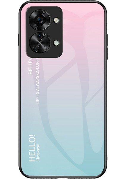 Oneplus Nord 2t 5g Darbeye Dayanıklı Degrade Renk Temperli Cam Kılıf Sert Pc Yumuşak Tpu Çerçeve Kapak Koruyucu-Degrade Pembe Mavi (Yurt Dışından)