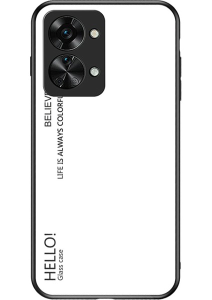 Oneplus Nord 2t 5g Darbeye Dayanıklı Degrade Renk Temperli Cam Kılıf Sert Pc Yumuşak Tpu Çerçeve Kapak Koruyucu-Beyaz (Yurt Dışından)