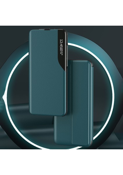 View Window Folio Flip Pu Deri Telefon Kılıfı Standlı Oneplus Nord 2 5g-Yeşil (Yurt Dışından) fiyatları