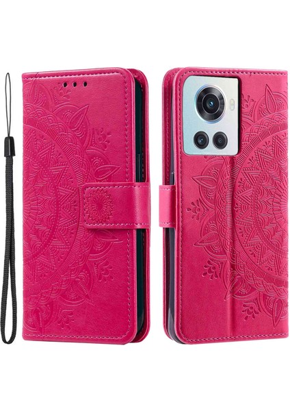 Oneplus 10R 5g/ace 5g Için Çizilmez Stand Kılıfı Mandala Çiçek Desenli Baskılı Pu Deri Cüzdan Flip Kılıf Bilek Kayışı Ile-Gül (Yurt Dışından)