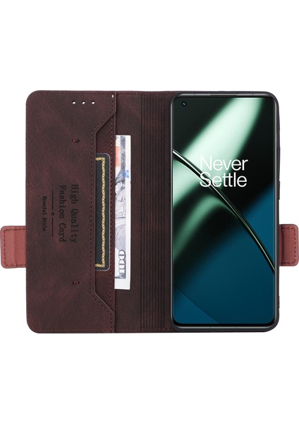 Oneplus 11 5g Flip Cep Telefonu Kılıfı Donanım Dekor Pu Deri Cüzdan Telefon Kılıfı Telefon Standı Fonksiyonu Ile-Kahve (Yurt Dışından)