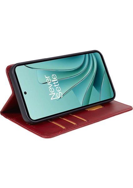 Oneplus Nord Ce 3 Lite 5G/N30 5g Deri Cüzdan Standı Telefon Kılıfı Dana Dokusu Düşmeye Dayanıklı Kılıf-Kırmızı (Yurt Dışından)