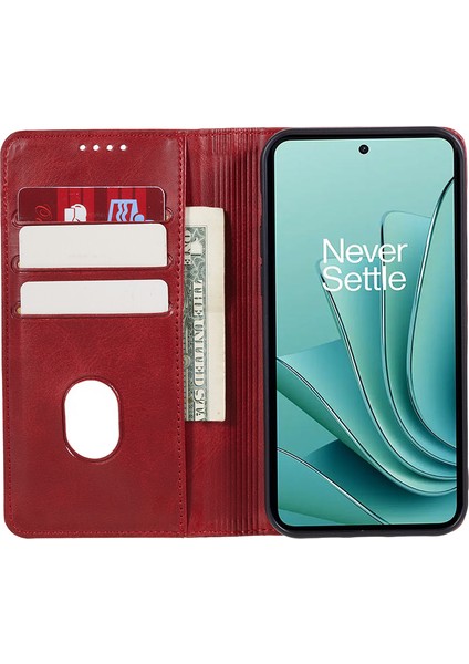 Oneplus Nord Ce 3 Lite 5G/N30 5g Deri Cüzdan Standı Telefon Kılıfı Dana Dokusu Düşmeye Dayanıklı Kılıf-Kırmızı (Yurt Dışından)