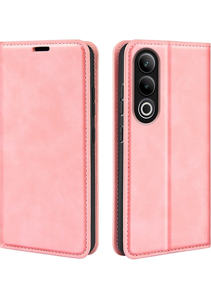 Oneplus Ace 3V 5g Kılıf Cilt Dostu Kart Yuvaları Manyetik Kapaklı Deri Telefon Kılıfı-Pembe (Yurt Dışından)