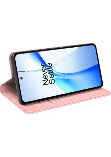 Oneplus Ace 3V 5g Kılıf Cilt Dostu Kart Yuvaları Manyetik Kapaklı Deri Telefon Kılıfı-Pembe (Yurt Dışından)