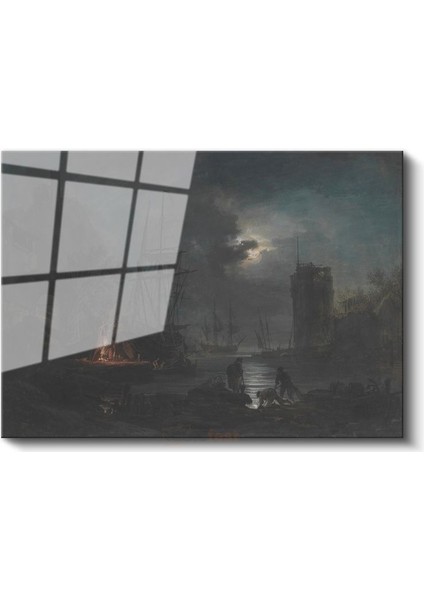 Joseph M. W. Turner - Ay Işığında Liman Cam Tablo