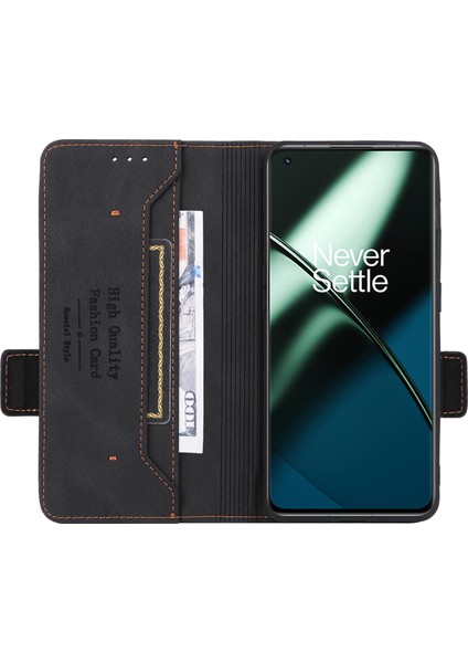 Oneplus 11 5g Flip Cep Telefonu Kılıfı Donanım Dekor Pu Deri Cüzdan Telefon Kılıfı Telefon Standı Fonksiyonu Ile-Siyah (Yurt Dışından)