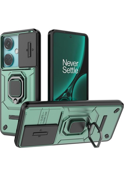 Oneplus Nord Ce3 5g Kılıf Kickstand Telefon Kılıfı Sürgülü Lens Koruyucu-Yeşil (Yurt Dışından)