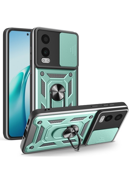 Oneplus Nord Ce4 Lite 5g Kılıfı Sürgülü Kamera Kapağı Pc + Tpu Kickstand Telefon Kılıfı-Yeşil (Yurt Dışından)