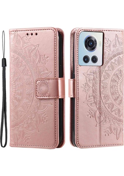 Oneplus 10R 5g/ace 5g Için Çizilmez Stand Kılıfı Mandala Çiçek Desenli Baskılı Pu Deri Cüzdan Flip Kılıf Bilek Kayışı Ile-Gül Altını (Yurt Dışından)