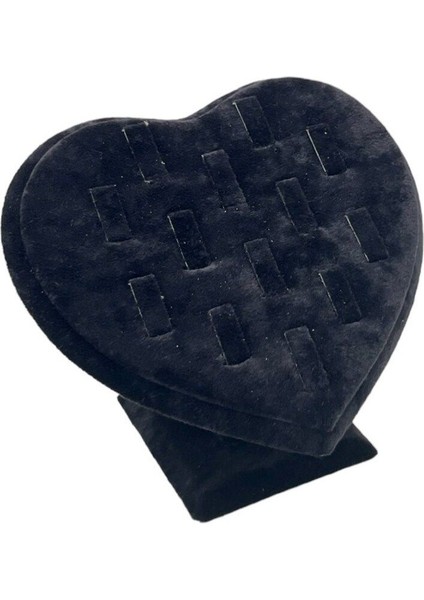 Kadife Siyah Kalp Yüzük Standı Şık ve Zarif Tasarım