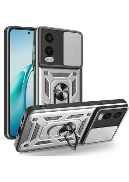 Oneplus Nord Ce4 Lite 5g Kılıfı Sürgülü Kamera Kapağı Pc + Tpu Kickstand Telefon Kılıfı-Gümüş (Yurt Dışından)