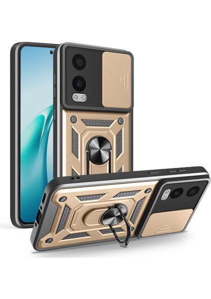 Oneplus Nord Ce4 Lite 5g Kılıfı Sürgülü Kamera Kapağı Pc + Tpu Kickstand Telefon Kılıfı-Altın (Yurt Dışından)