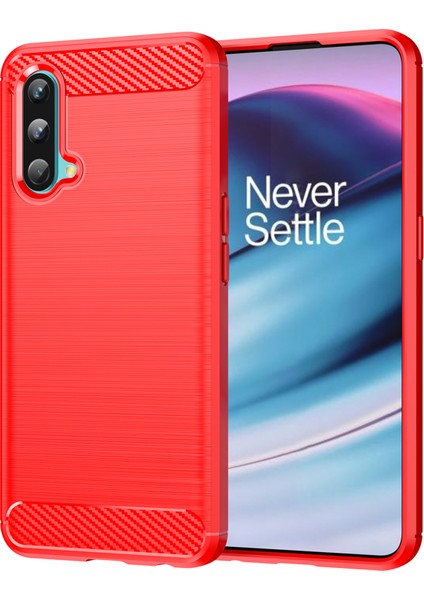1.8mm Hava Yastığı Tasarım Tpu Kılıf Parmak Izi Olmayan Fırçalanmış Yüzey Telefon Kılıfı Karbon Fiber Doku ile Oneplus Nord Ce 5g-Kırmızı (Yurt Dışından)