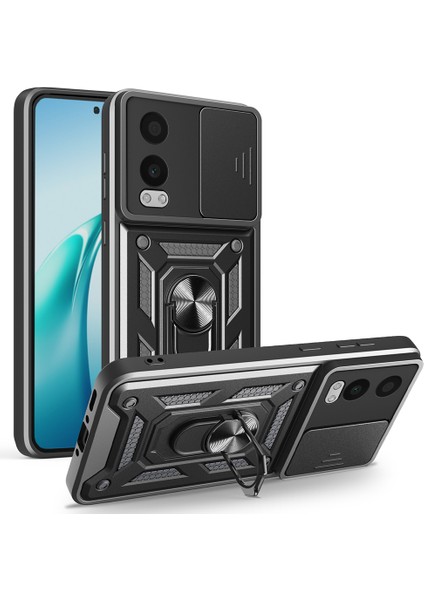 Oneplus Nord Ce4 Lite 5g Kılıfı Sürgülü Kamera Kapağı Pc + Tpu Kickstand Telefon Kılıfı-Siyah (Yurt Dışından)