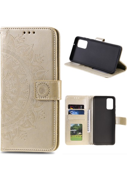Imprint Flower Deri Cüzdan Kılıf Oneplus 8t/8t Pro Telefon Kılıfı-Altın (Yurt Dışından)