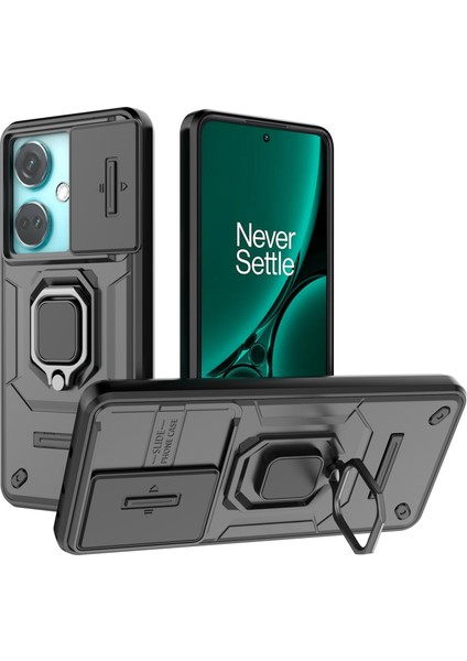 Oneplus Nord Ce3 5g Kılıf Kickstand Telefon Kılıfı Sürgülü Lens Koruyucu-Siyah (Yurt Dışından)