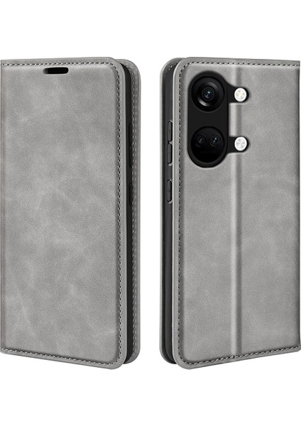 Oneplus Ace 2V/NORD 3 5g Cep Telefonu Pu Deri Cüzdan Kabuk Flip Kılıf Için Skin-Touch Stand Kılıfı-Gri (Yurt Dışından)
